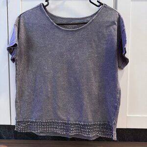 AE Blue Short Sleeve Top, Crochet Trim, M